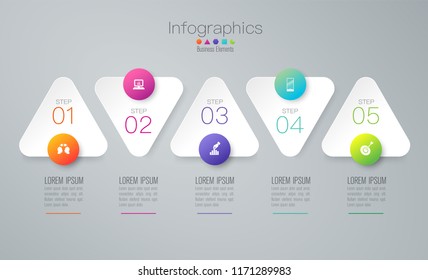 Infographics design vector and marketing icons can be used for workflow layout, diagram, annual report, web design. Business concept with 5 options, steps or processes.