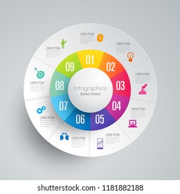 Infographics design vector and marketing icons can be used for workflow layout, diagram, annual report, web design. Business concept with 9 options, steps or processes.