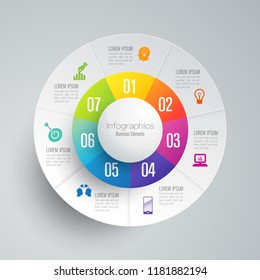 Infographics design vector and marketing icons can be used for workflow layout, diagram, annual report, web design. Business concept with 7 options, steps or processes.