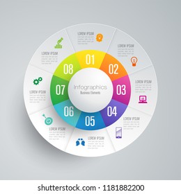 Infographics design vector and marketing icons can be used for workflow layout, diagram, annual report, web design. Business concept with 8 options, steps or processes.