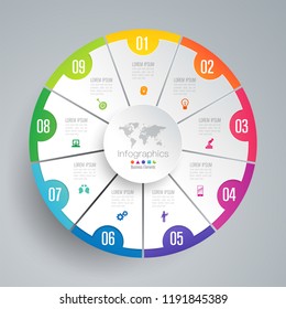 Infographics design vector and marketing icons can be used for workflow layout, diagram, annual report, web design. Business concept with 9 options, steps or processes.