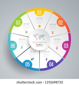 Infographics design vector and marketing icons can be used for workflow layout, diagram, annual report, web design. Business concept with 7 options, steps or processes.