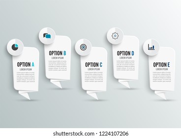 Infographics design vector and marketing icons can be used for workflow layout, diagram, annual report, web design. Business concept with 5 options, steps or processes.