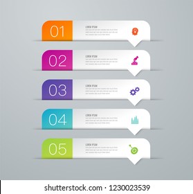 Infographics design vector and marketing icons can be used for workflow layout, diagram, annual report, web design. Business concept with 5 options, steps or processes.