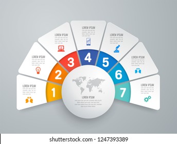 Infographics design vector and marketing icons can be used for workflow layout, diagram, annual report, web design. Business concept with 7 options, steps or processes.