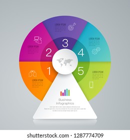 Infographics design vector and marketing icons can be used for workflow layout, diagram, annual report, web design. Business concept with 5 options, steps or processes.