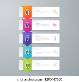Infographics design vector and marketing icons can be used for workflow layout, diagram, annual report, web design. Business concept with 5 options, steps or processes.