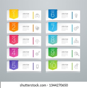 Infographics design vector and marketing icons can be used for workflow layout, diagram, annual report, web design. Business concept with 10 options, steps or processes.