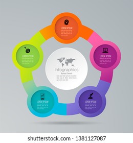 Infographics design vector and marketing icons can be used for workflow layout, diagram, annual report, web design. Business concept with 5 options, steps or processes.