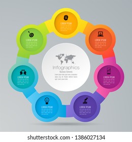 Infographics design vector and marketing icons can be used for workflow layout, diagram, annual report, web design. Business concept with 7 options, steps or processes.