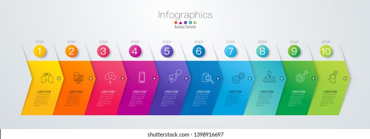 Infographics design vector and marketing icons can be used for workflow layout, diagram, annual report, web design. Business concept with 10 options, steps or processes.