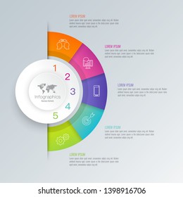 Infographics design vector and marketing icons can be used for workflow layout, diagram, annual report, web design. Business concept with 5 options, steps or processes.