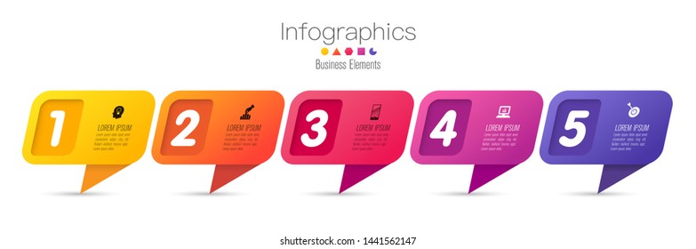 Infographics design vector and marketing icons can be used for workflow layout, diagram, annual report, web design. Business concept with 5 options, steps or processes.