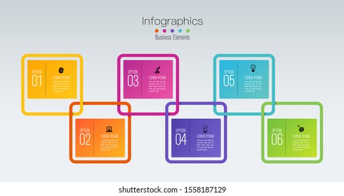 Infographics design vector and marketing icons can be used for workflow layout, diagram, annual report, web design. Business concept with 6 options, steps or processes.