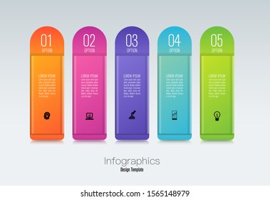 Infographics design vector and marketing icons can be used for workflow layout, diagram, annual report, web design. Business concept with 5 options, steps or processes.