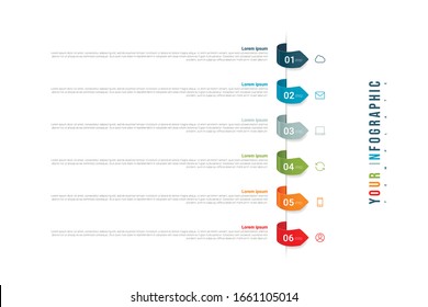 Infographics design vector and marketing icons with 6 options, steps or processes. Can be used for annual report, flow charts, diagram, presentations. Concept of business model. Vector illustration.