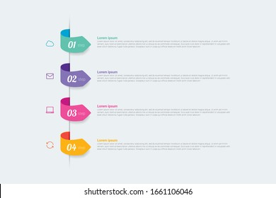 Infographics design vector and marketing icons with 4 options, steps or processes. Can be used for annual report, flow charts, diagram, presentations. Concept of business model. Vector illustration.