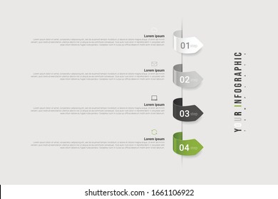 Diseño de infografías vectoriales e iconos de marketing con 4 opciones, pasos o procesos. Se puede utilizar para informes anuales, diagramas de flujo, diagramas y presentaciones. Concepto de modelo de negocio. Ilustración vectorial.
