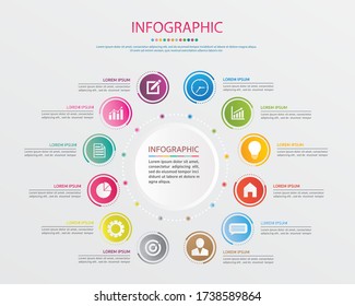 Infographics design vector and marketing icons. Business concept with 12 options, steps or processes .12 colors.