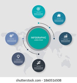 Infographics design vector and marketing icons can be used for workflow layout, diagram, annual report, web design. Business concept with 6 options, steps or processes.