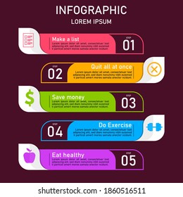 Infographics design vector and marketing icons can be used for workflow layout, diagram, annual report, web design. Business concept with 5 options, steps or processes.