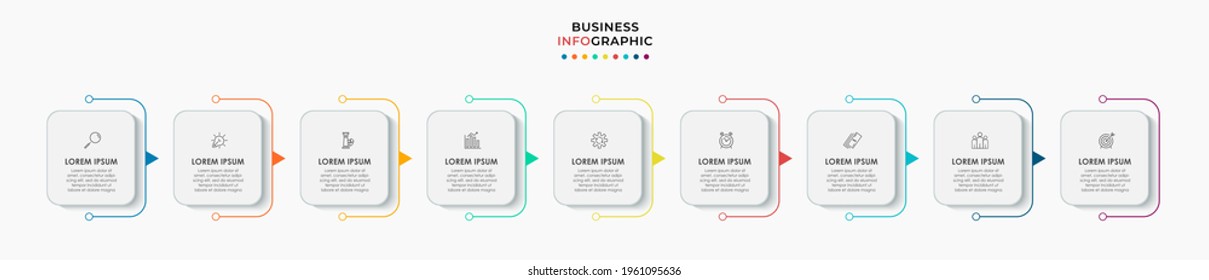 Infographics design vector and marketing icons can be used for workflow layout, diagram, annual report, web design. Business concept with 9 options, steps or processes.