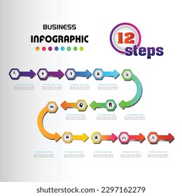 Infographics design vector and marketing icons can be used for workflow layout, diagram, annual report, web design. Business concept with 12 options, steps or processes.