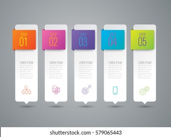 infographics design vector and marketing icons can be used for workflow layout, diagram, annual report, web design. Business concept with 5 options, steps or processes.