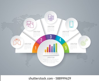 Infographics design vector and marketing icons can be used for workflow layout, diagram, annual report, web design. Business concept with 5 options, steps or processes.