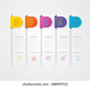 Infographics design vector and marketing icons can be used for workflow layout, diagram, annual report, web design. Business concept with 5 options, steps or processes.