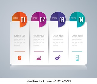 Infographics design vector and marketing icons can be used for workflow layout, diagram, annual report, web design. Business concept with 4 options, steps or processes.