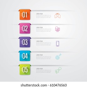 Infographics design vector and marketing icons can be used for workflow layout, diagram, annual report, web design. Business concept with 5 options, steps or processes.