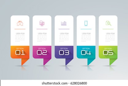 Infographics design vector and marketing icons can be used for workflow layout, diagram, annual report, web design. Business concept with 5 options, steps or processes.