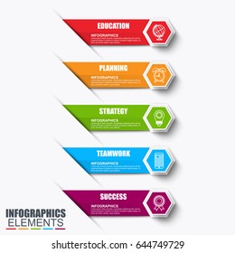 Infographics design vector and marketing icons can be used for workflow layout, diagram, annual report, web design. Business concept with 5 options, steps or processes.