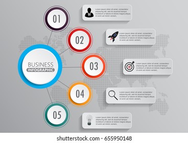 Infographics design vector and marketing icons can be used for workflow layout, diagram, annual report, web design. Business concept with 5 options, steps or processes.