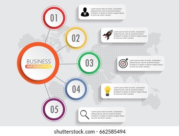 Infographics design vector and marketing icons can be used for workflow layout, diagram, annual report, web design. Business concept with 5 options, steps or processes.