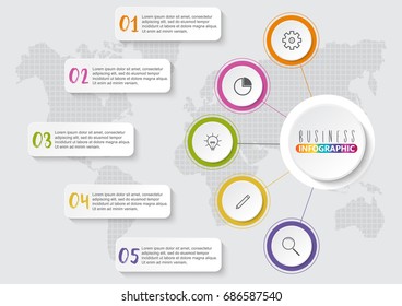 Infographics design vector and marketing icons can be used for workflow layout, diagram, annual report, web design. Business concept with 5 options, steps or processes.