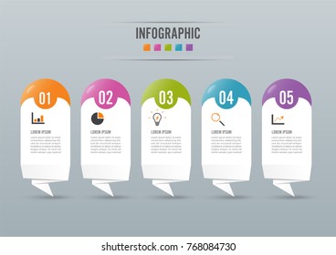 Infographics design vector and marketing icons can be used for workflow layout, diagram, annual report, web design. Business concept with 5 options, steps or processes.
