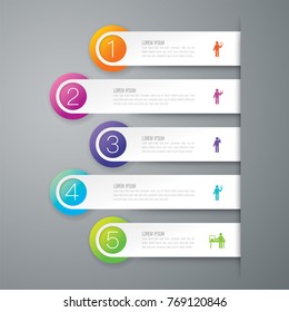 Infographics design vector and marketing icons can be used for workflow layout, diagram, annual report, web design. Business concept with 5 options, steps or processes.