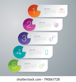 Infographics design vector and marketing icons can be used for workflow layout, diagram, annual report, web design. Business concept with 5 options, steps or processes.