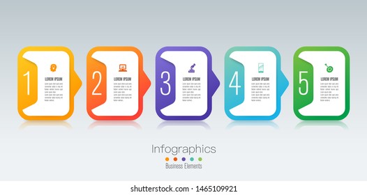 Infographics design vector paper art style and marketing icons can be used for workflow layout, diagram, annual report, web design. Business concept with 5 options, steps or processes.