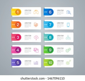 Infographics design vector paper art style and marketing icons can be used for workflow layout, diagram, annual report, web design. Business concept with 10 options, steps or processes.
