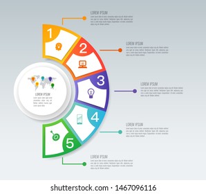 Infographics design vector paper art style and marketing icons can be used for workflow layout, diagram, annual report, web design. Business concept with 5 options, steps or processes.