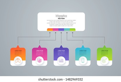 Infographics design vector paper art style and marketing icons can be used for workflow layout, diagram, annual report, web design. Business concept with 5 options, steps or processes.