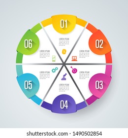 Infographics design vector paper art style and marketing icons can be used for workflow layout, diagram, annual report, web design. Business concept with 6 options, steps or processes.