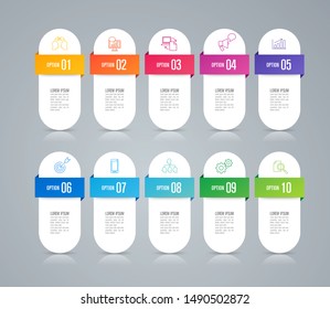 Infographics design vector paper art style and marketing icons can be used for workflow layout, diagram, annual report, web design. Business concept with 10 options, steps or processes.