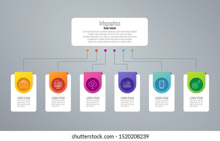 Infographics design vector paper art style and marketing icons can be used for workflow layout, diagram, annual report, web design. Business concept with 6 options, steps or processes.