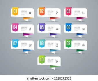 Infographics design vector paper art style and marketing icons can be used for workflow layout, diagram, annual report, web design. Business concept with 10 options, steps or processes.