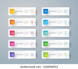 Infographics design vector paper art style and marketing icons can be used for workflow layout, diagram, annual report, web design. Business concept with 10 options, steps or processes.