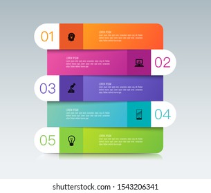 Infographics design vector paper art style and marketing icons can be used for workflow layout, diagram, annual report, web design. Business concept with 5 options, steps or processes.